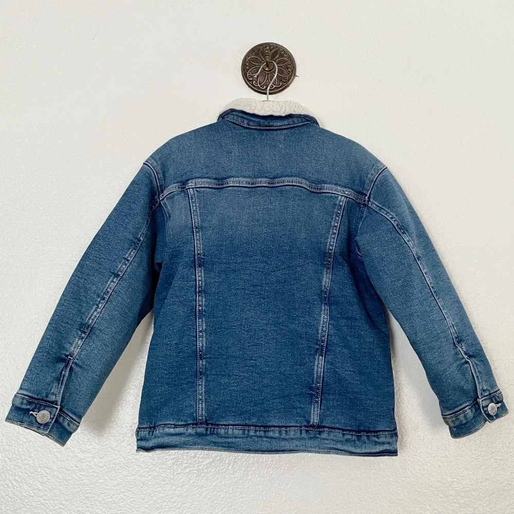 &Denim Kids Faux Shearling Lined Denim Trucker Jacket Blue Size 7-8Y
